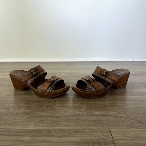 Dansko Jessie Sand Lizard Sandal Slip On Snakeskin Cognac 39 Clog Sandals - Picture 5 of 9